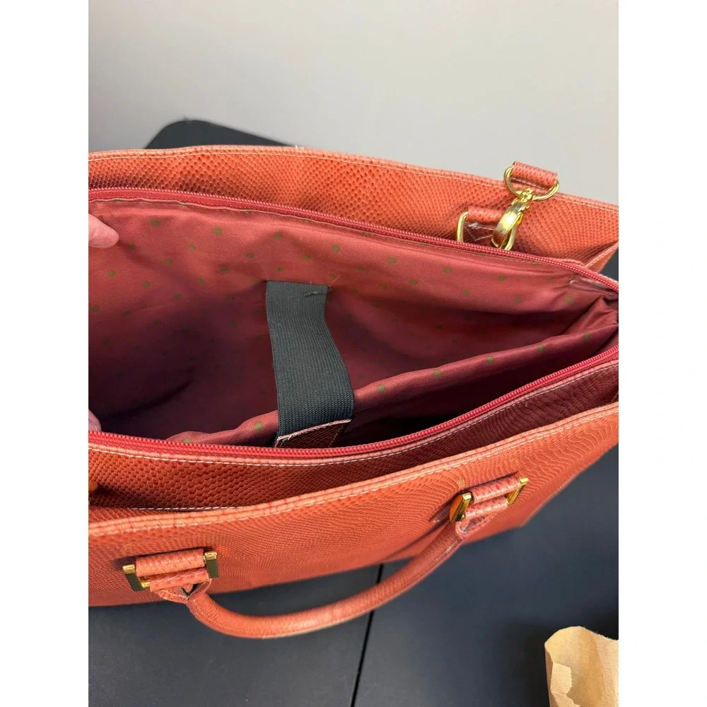 Franklin Covey Briefcase Crossbody Bag Lizard Embossed Pink Coral Leather Laptop